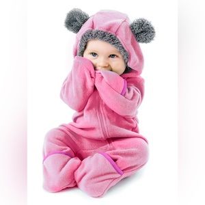 Cuddle Club | Bear Fleece Bunting, pink size 12-18months